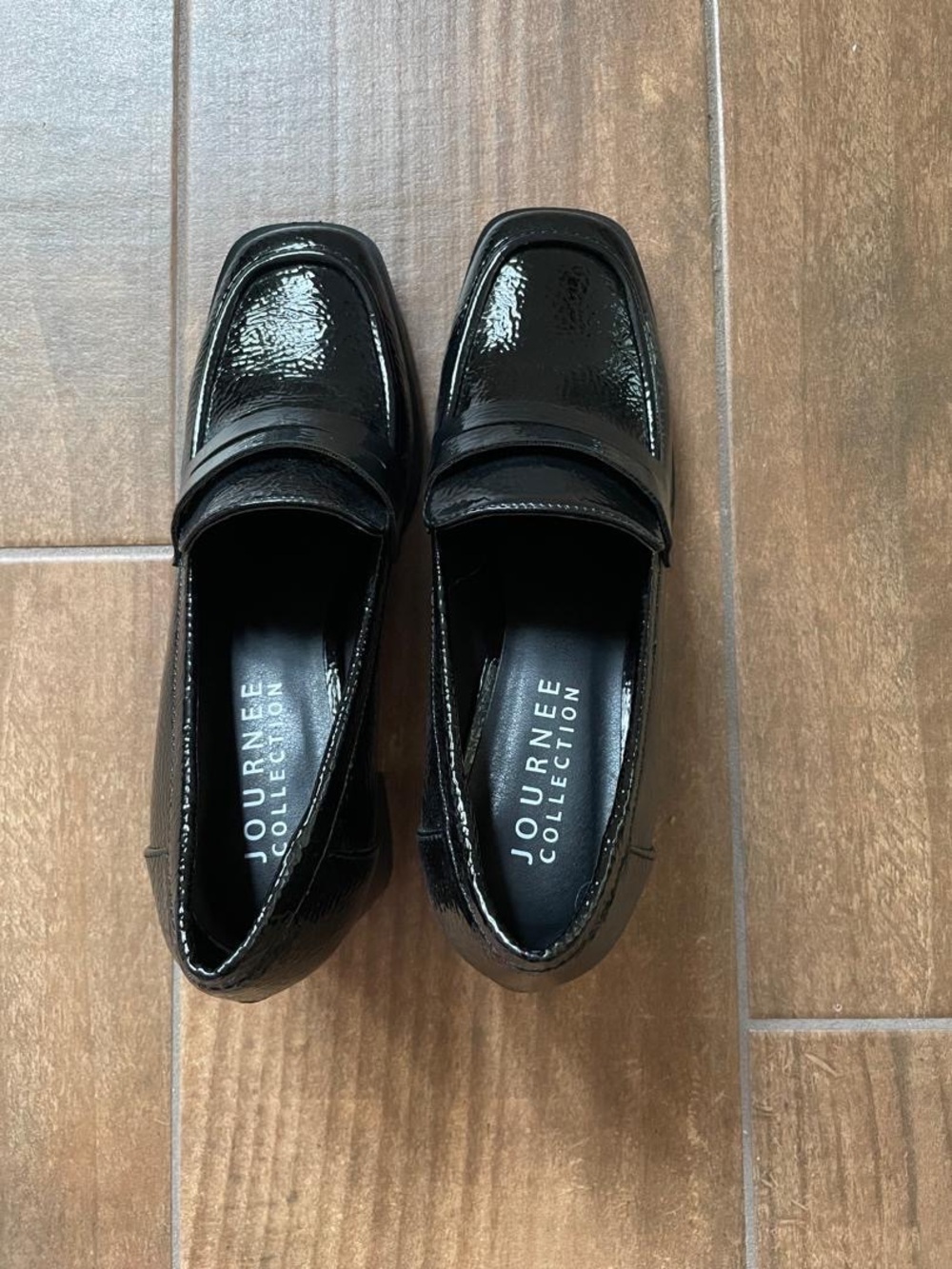 Journee Collection Malleah Black Patent Block Heel Loafers - Picture 10 of 14